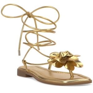 BRAND NEW Gold Strappy Sandals with Floral Detail